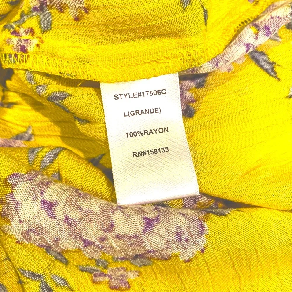 Staccato Yellow Surplice Smocked Waist Floral Print Blouse - Picture 12 of 16